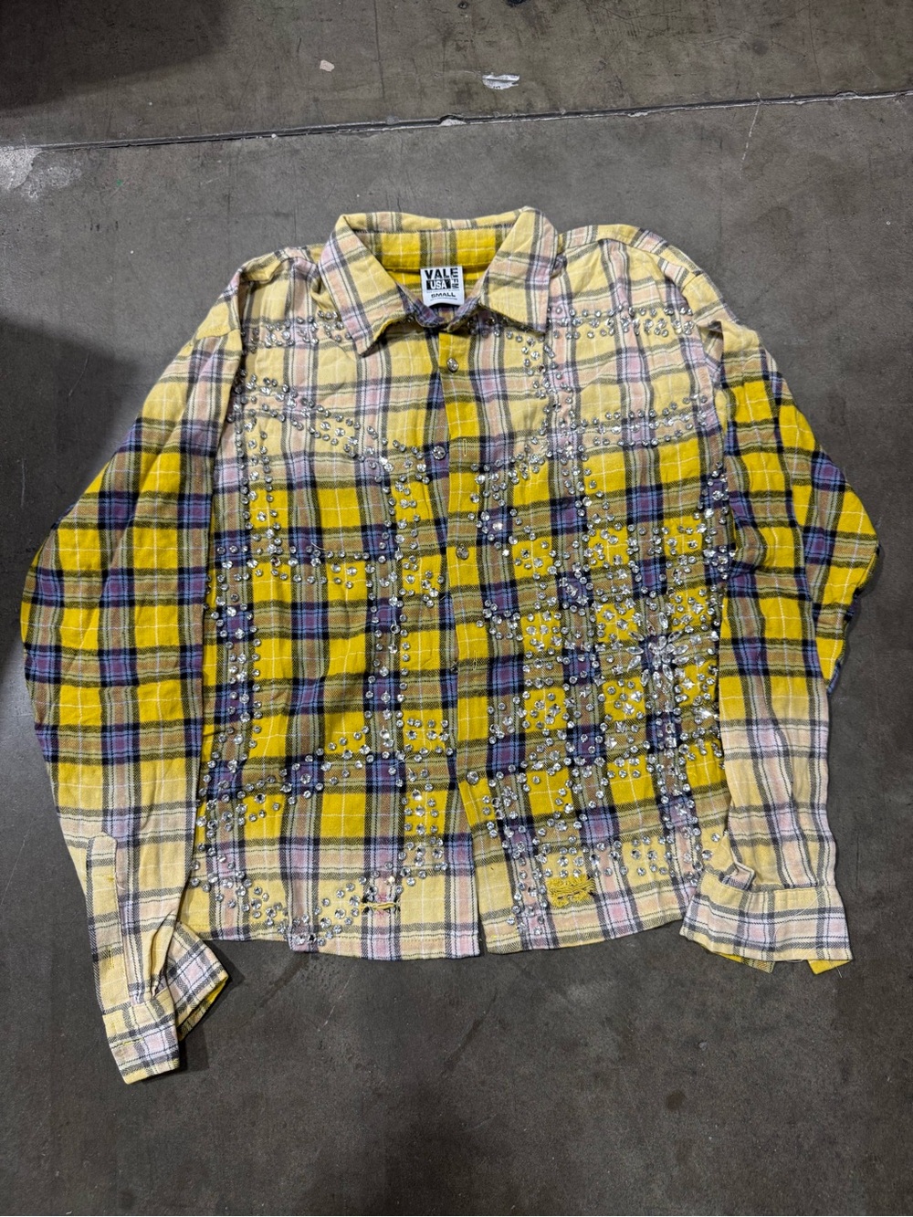 Yellow Plaid Embellished Button-Down Shirt